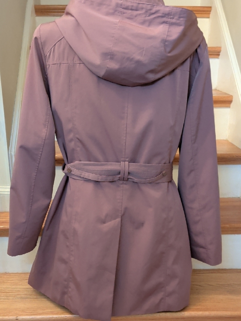 London Fog Mauve Hooded Trench Coat with Belt - Picture 4 of 6